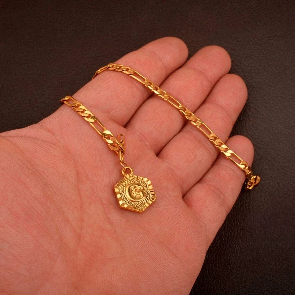 Initial A-Z ANKLET Length 22cm + 10cm Extender Chain/Gold Color